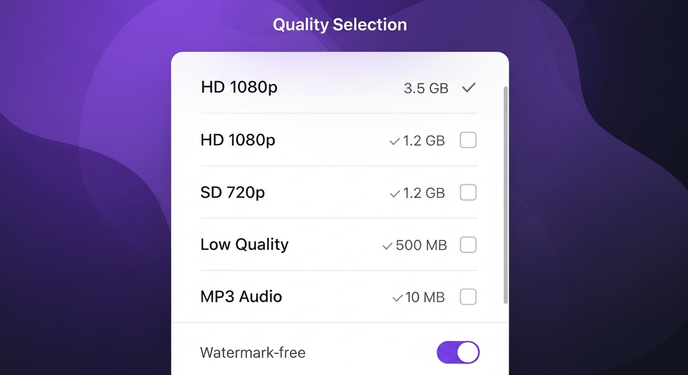TikTok Quality Selection - HD, SD, MP3 Format Options
